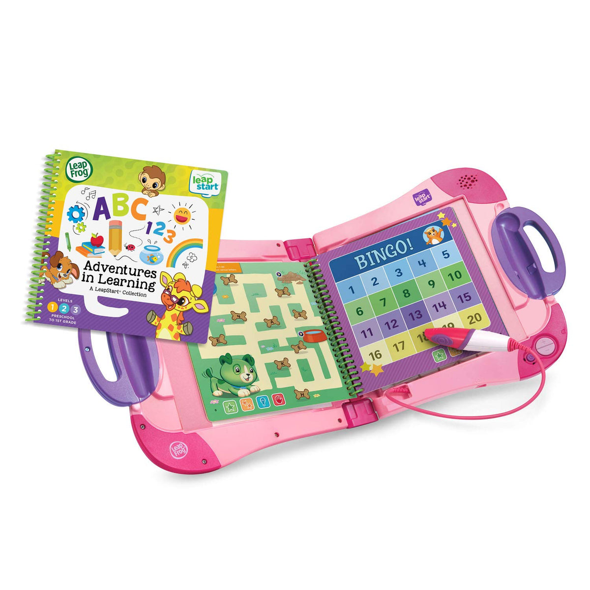 LeapFrog LeapStart pink scout-friends-math page activates problem-solving skills.