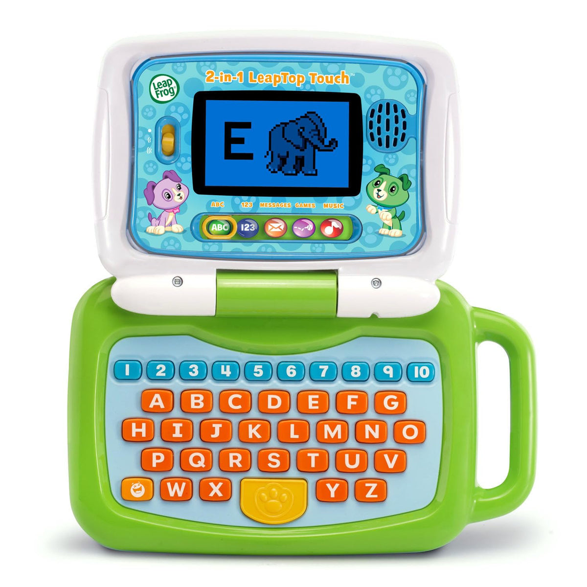 LeapFrog LeapTop Touch green front view for early literacy with A-Z keyboard