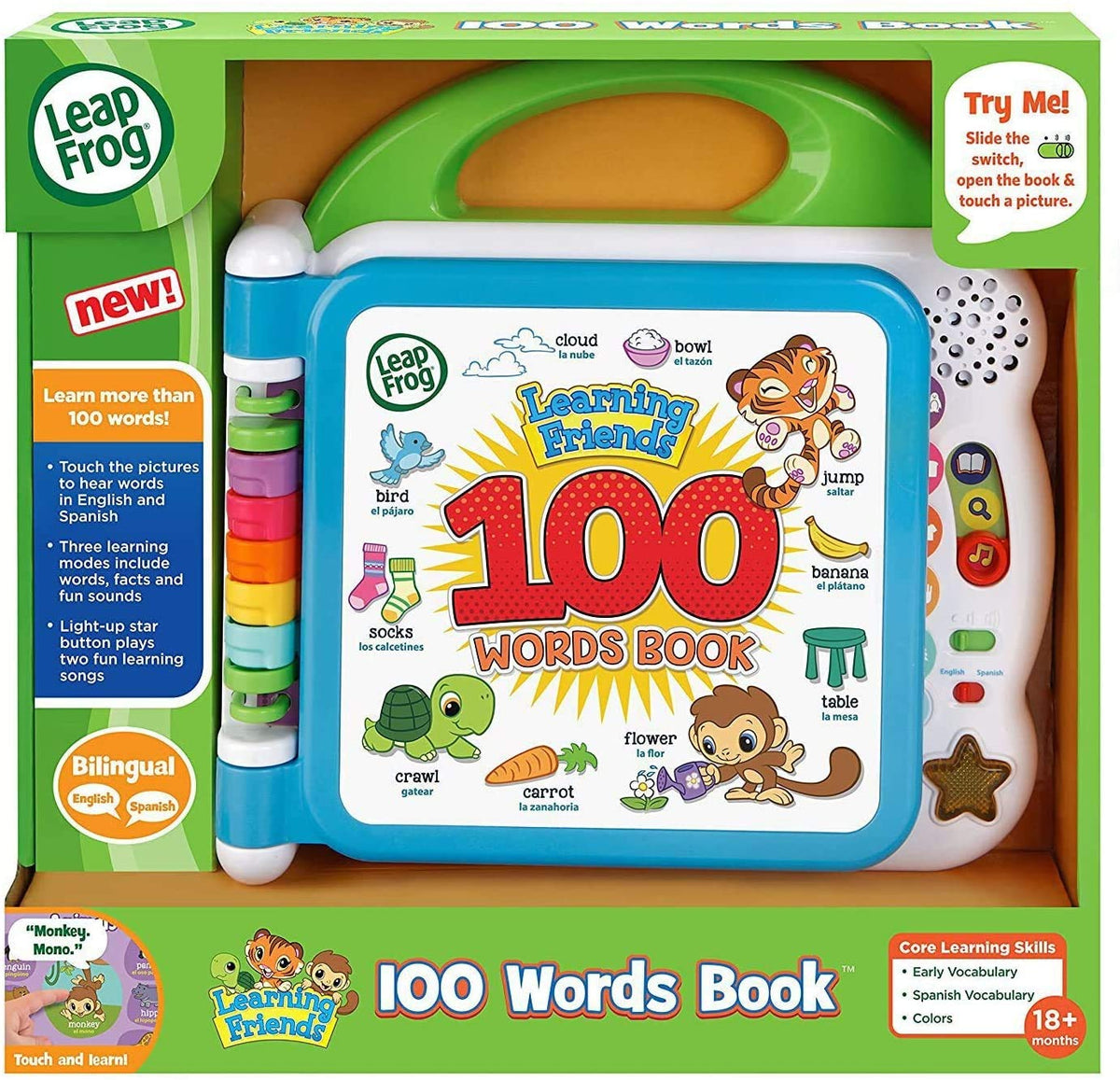 Light-up star button plays learning songs for memorability.