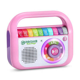LeapFrog Let's Record pink device playing active songs for energetic kids