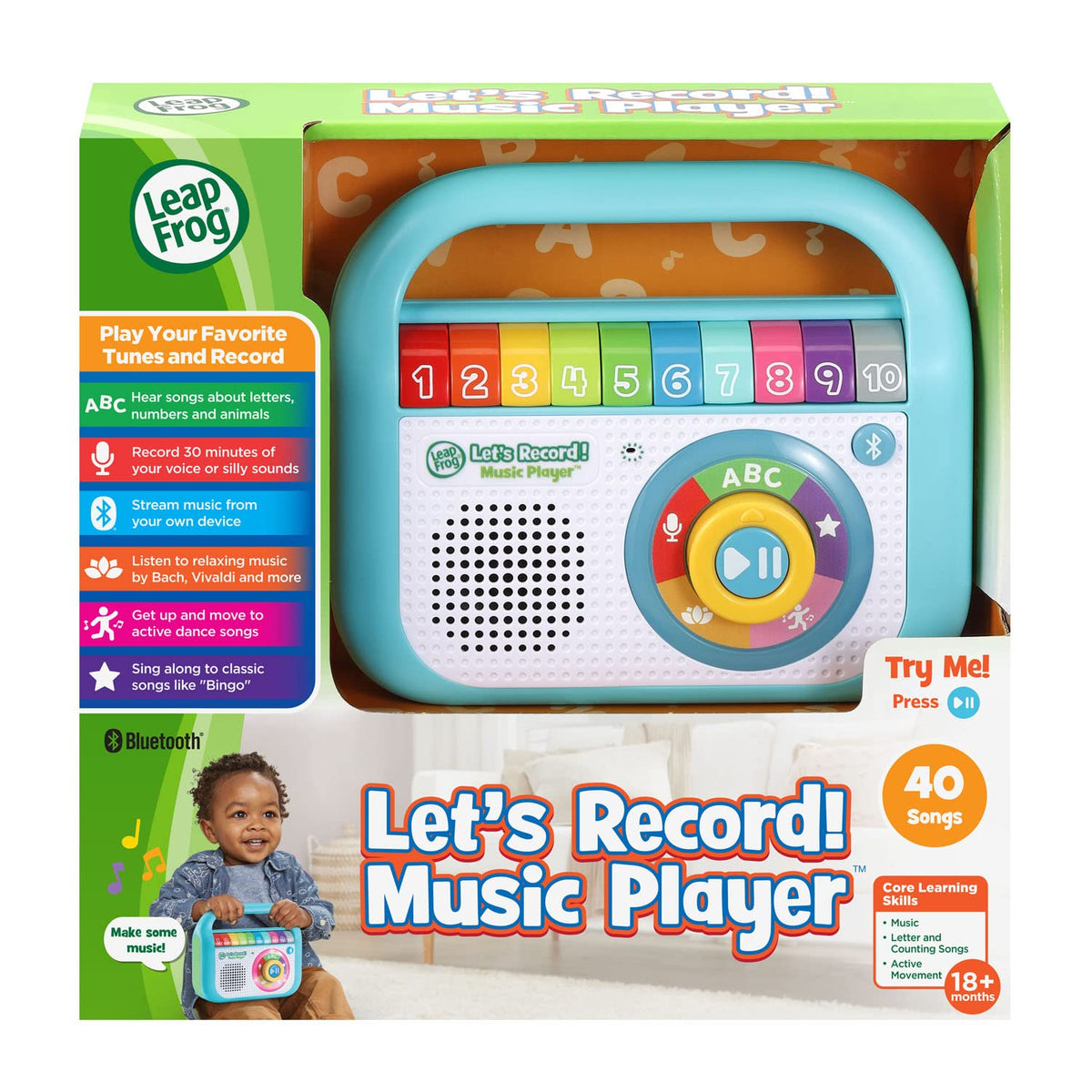 LeapFrog Let's Record Music Player teal learning songs and counts