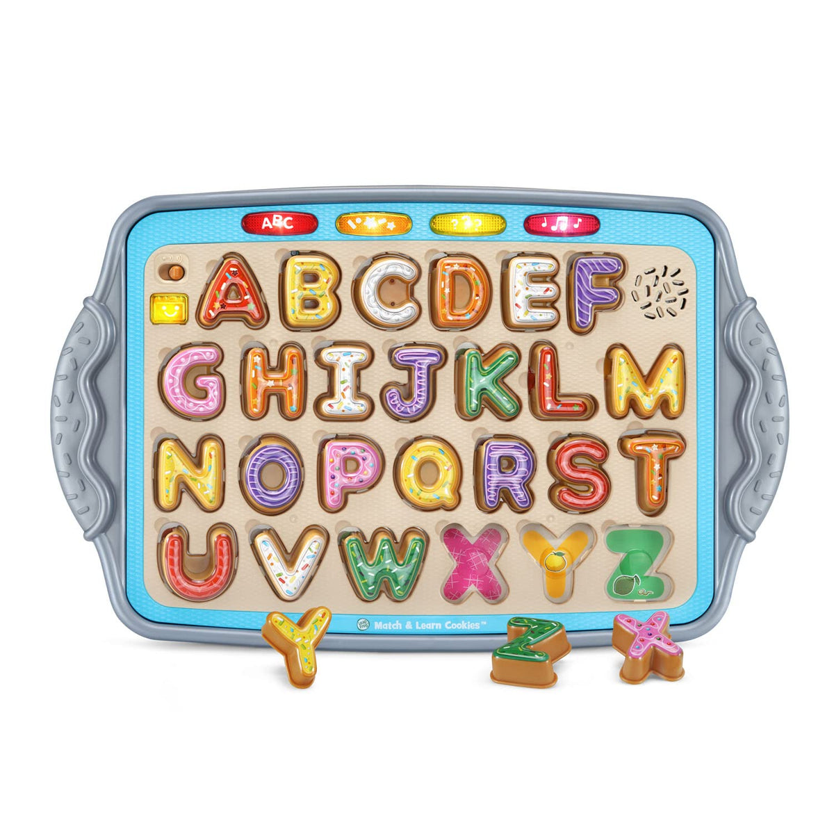 LeapFrog Match and Learn Cookies red frosting cookie demonstrates a letter cue for play