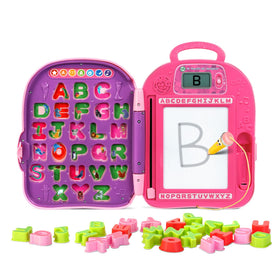 LeapFrog Mr. Pencil's ABC Backpack open board for hands-on letter practice.