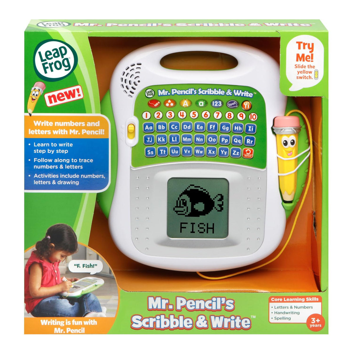 LeapFrog Mr. Pencil's Scribble and Write includes six writing activities.