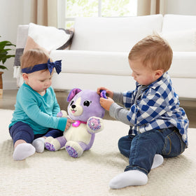 LeapFrog My Pal Violet light-up collar provides soft illumination during quiet moments.