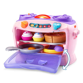 Pizza slices with LeapFrog Number Lovin' Oven Pink promoting portioning play.