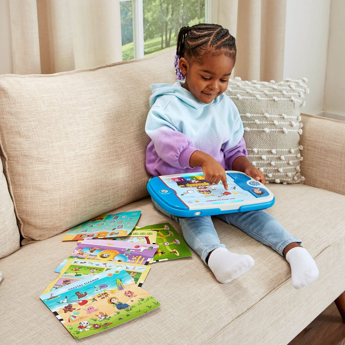 LeapFrog Ryder's Pup Pad built-in card holder keeps activities tidy during play.