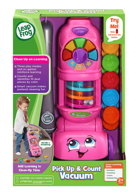 LeapFrog pink vacuum with bouncing balls inside canister sparks excitement during tidy play.