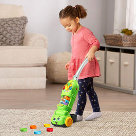 Dust bin stores ten dust pieces after pickup on LeapFrog vacuum