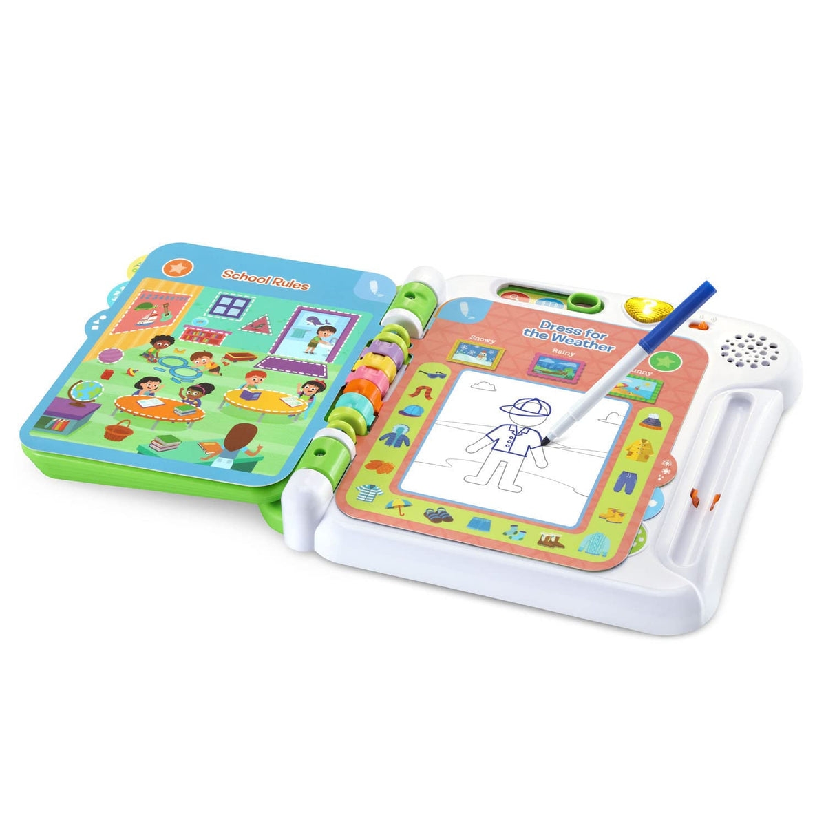 LeapFrog Prep for Preschool Weather Dress page encourages clothing choices and drawing