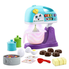 LeapFrog Rainbow Learning Lights Mixer blue tilting head for realistic pretend cooking.
