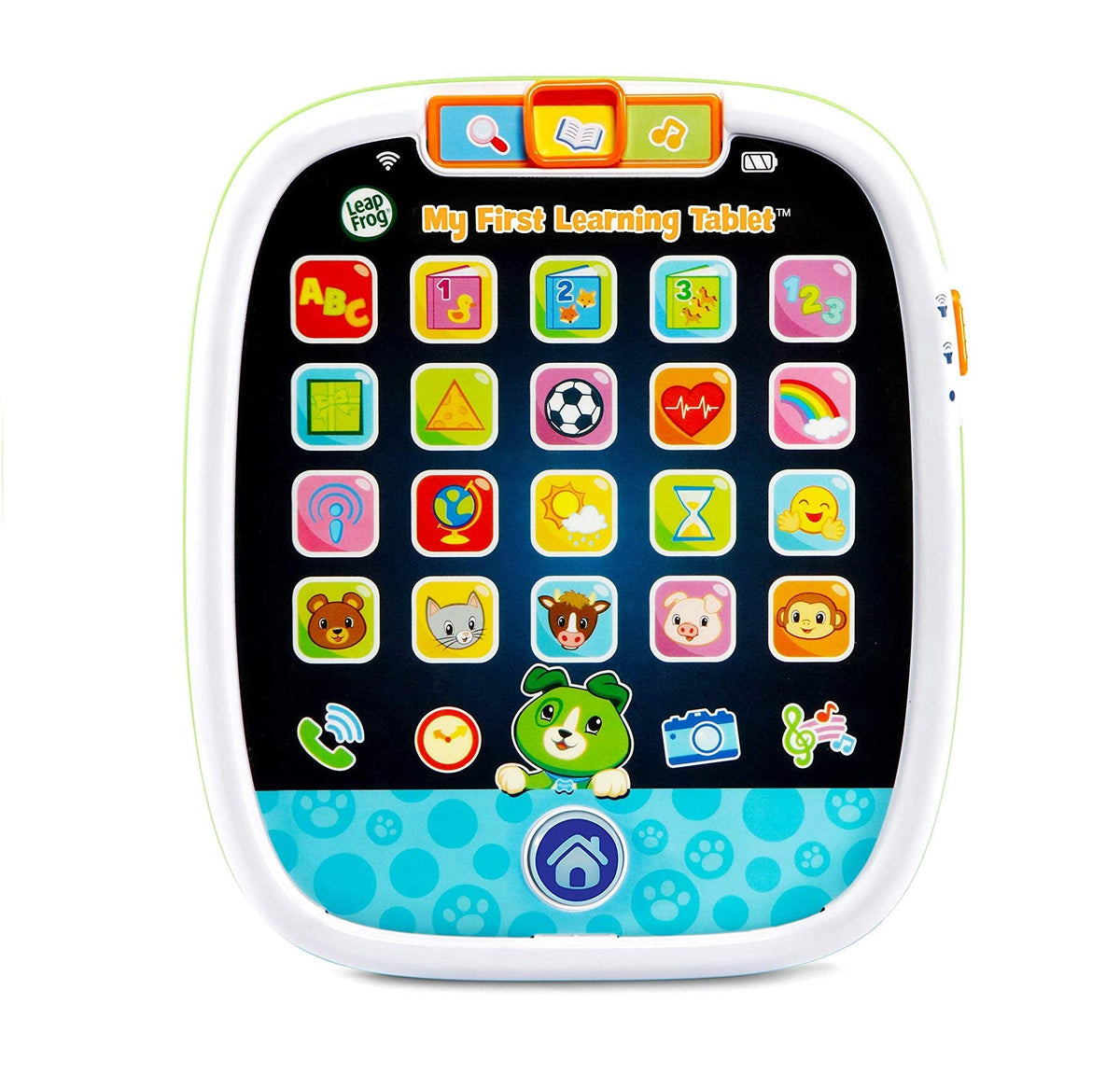 LeapFrog Scout tablet with home button and 20 app icons for early learning