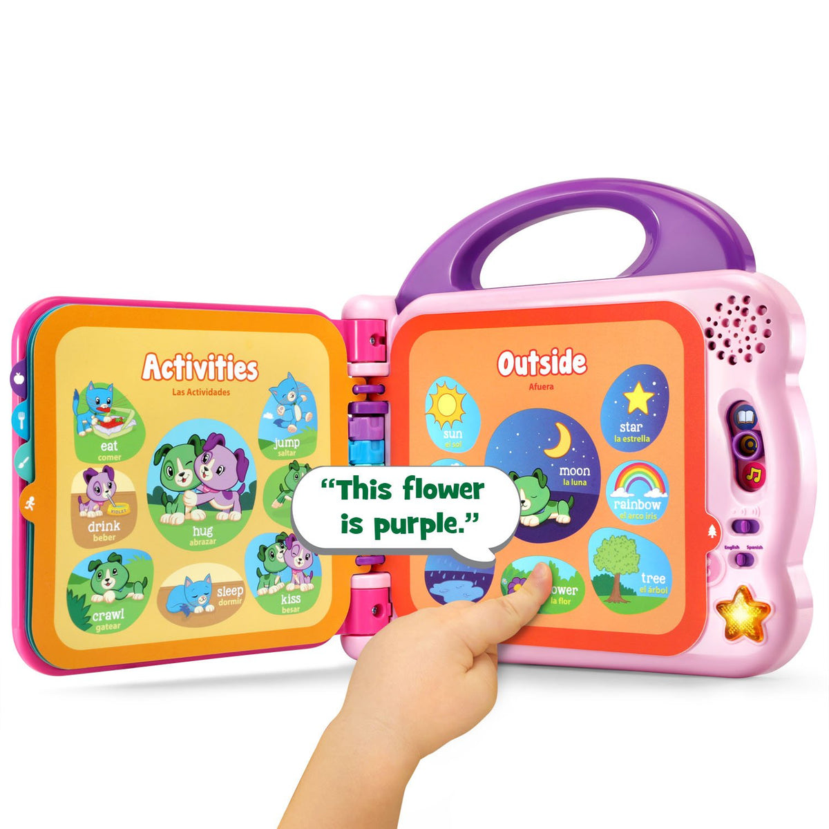 LeapFrog Scout and Violet language switch enables bilingual vocabulary practice.
