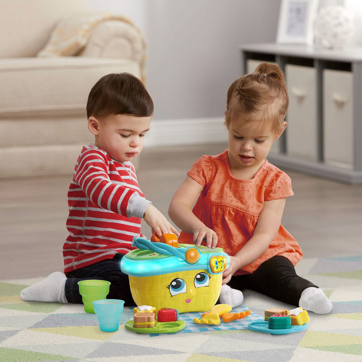 LeapFrog Shapes and Sharing Picnic Basket stores neatly for quick cleanup after play.