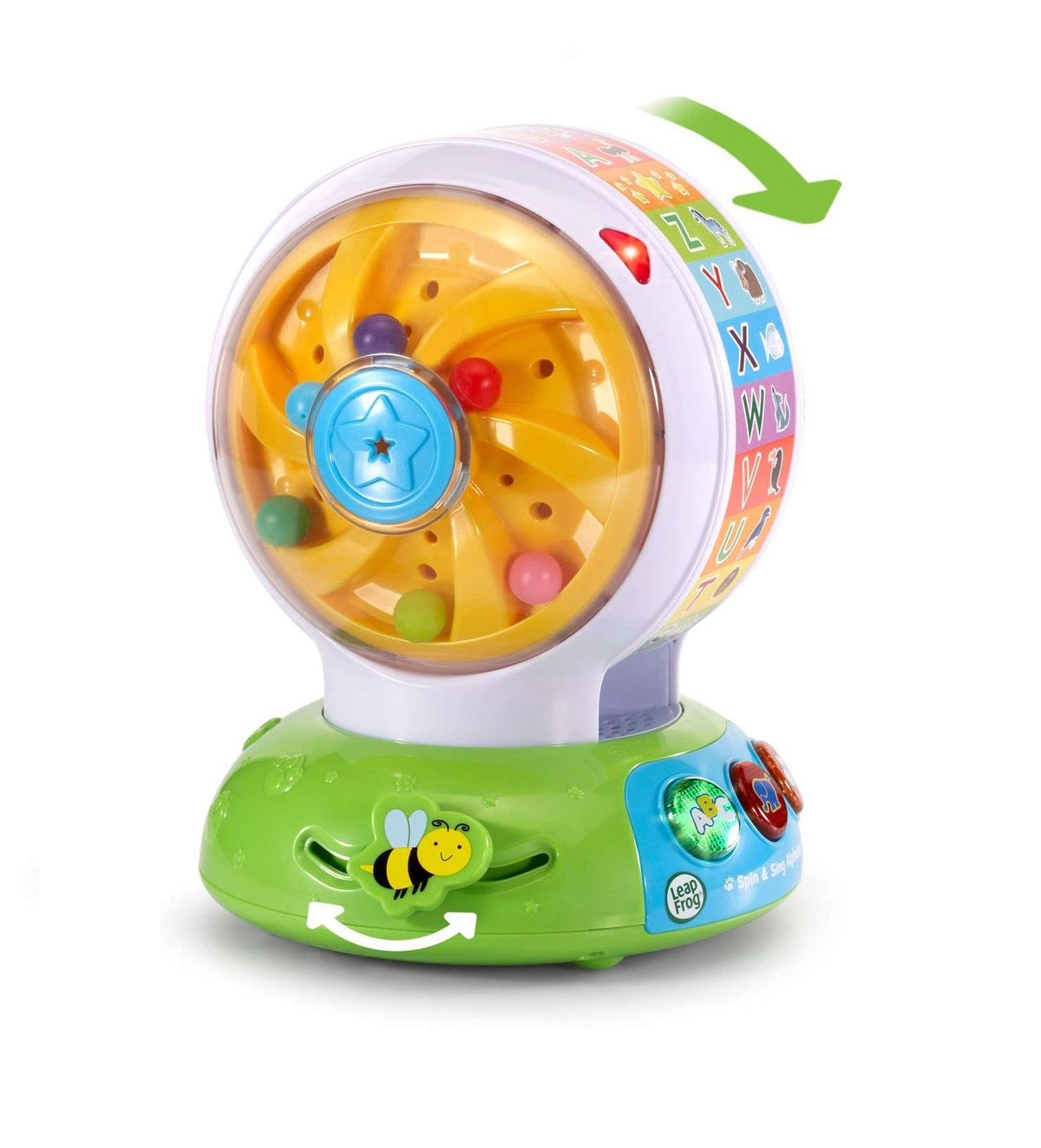 LeapFrog Spin and Sing Alphabet Zoo buttons light up for letters, animals, and sounds.