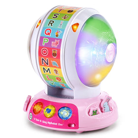 LeapFrog Spin and Sing Alphabet Zoo wheel spins to reveal letters and animals, boosting recognition.