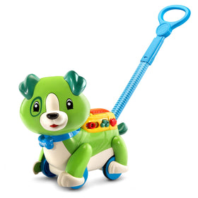 LeapFrog Step and Learn Scout being pushed to move, promoting active play and song time
