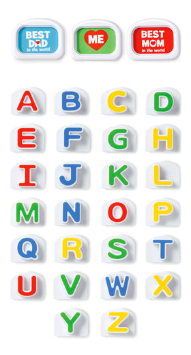 LeapFrog Tad's Fridge Phonics letter-slot close-up shows engaging phonics practice at eye level.