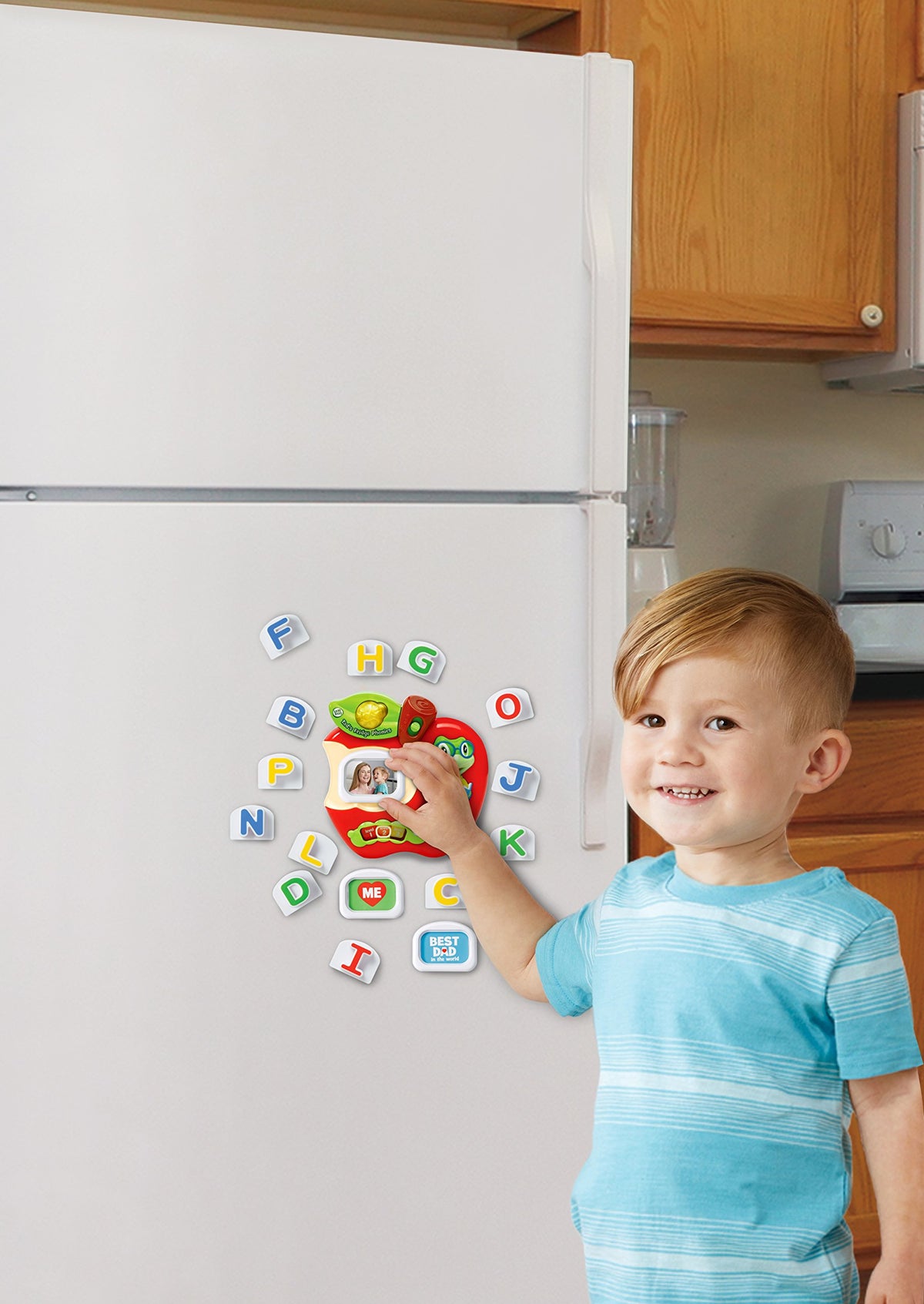 LeapFrog Tad's Fridge Phonics magnetic base keeps letters accessible on the fridge.