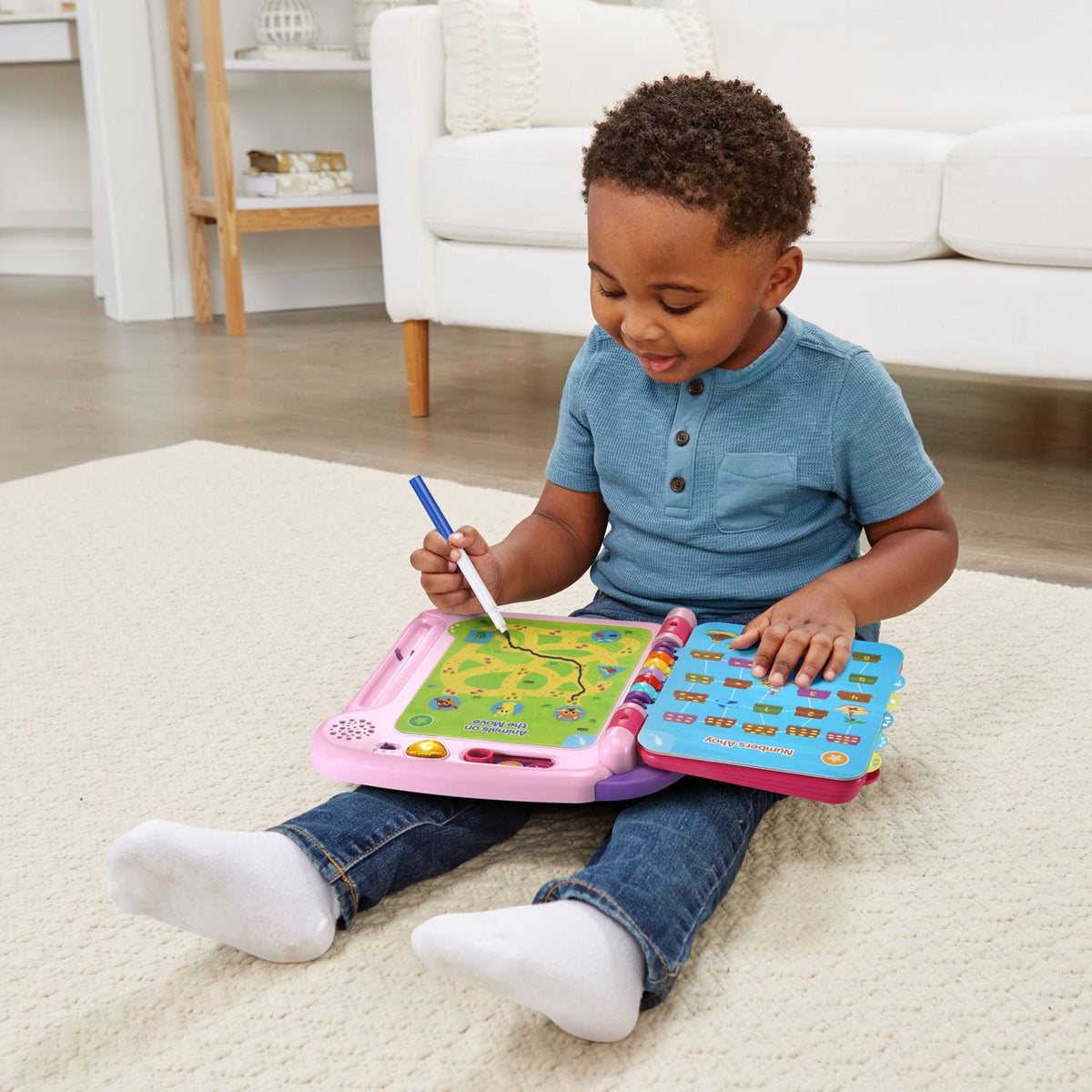 LeapFrog Violet and Friends erasable-marker—reusable pages for endless practice.