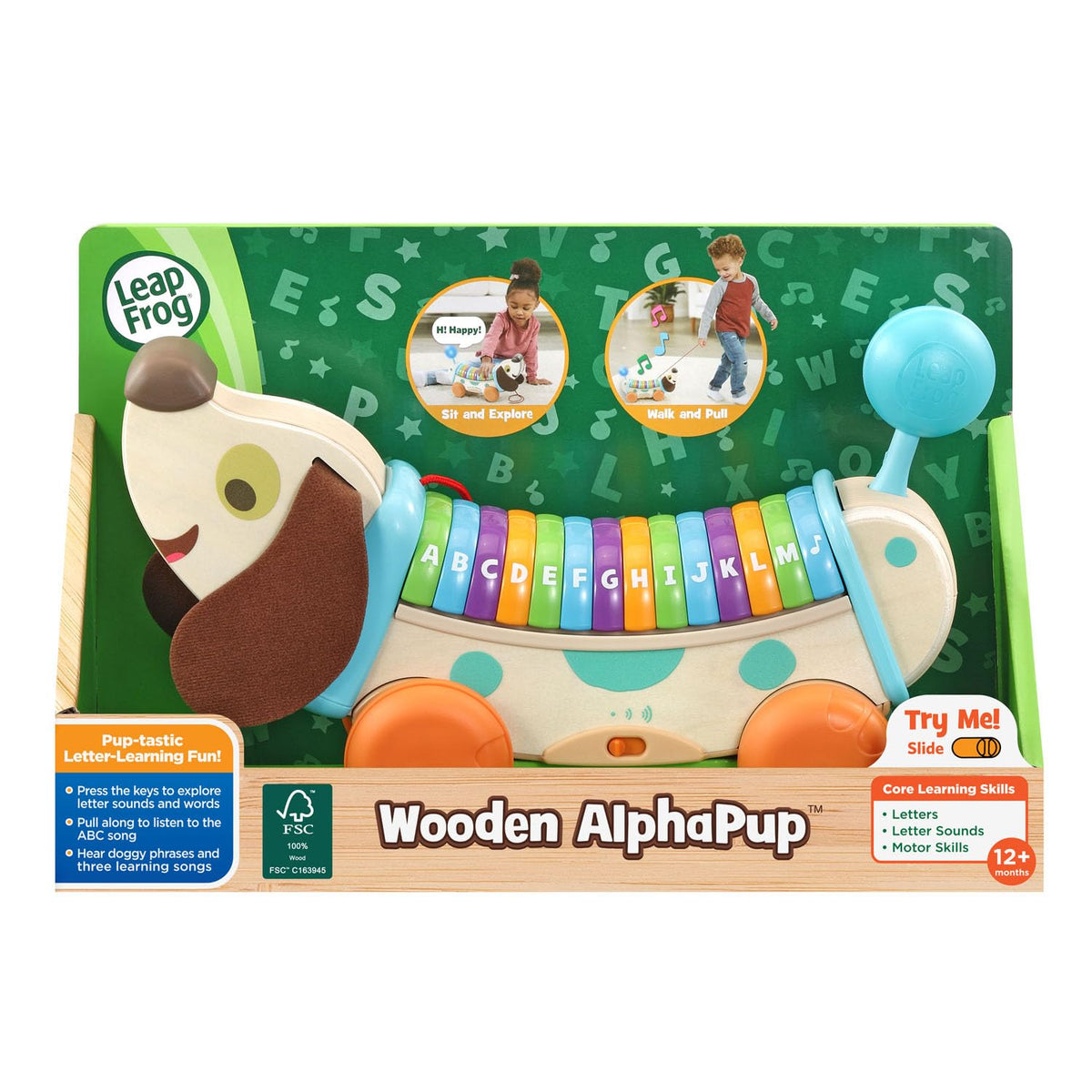 LeapFrog AlphaPup wooden construction uses FSC-certified wood.