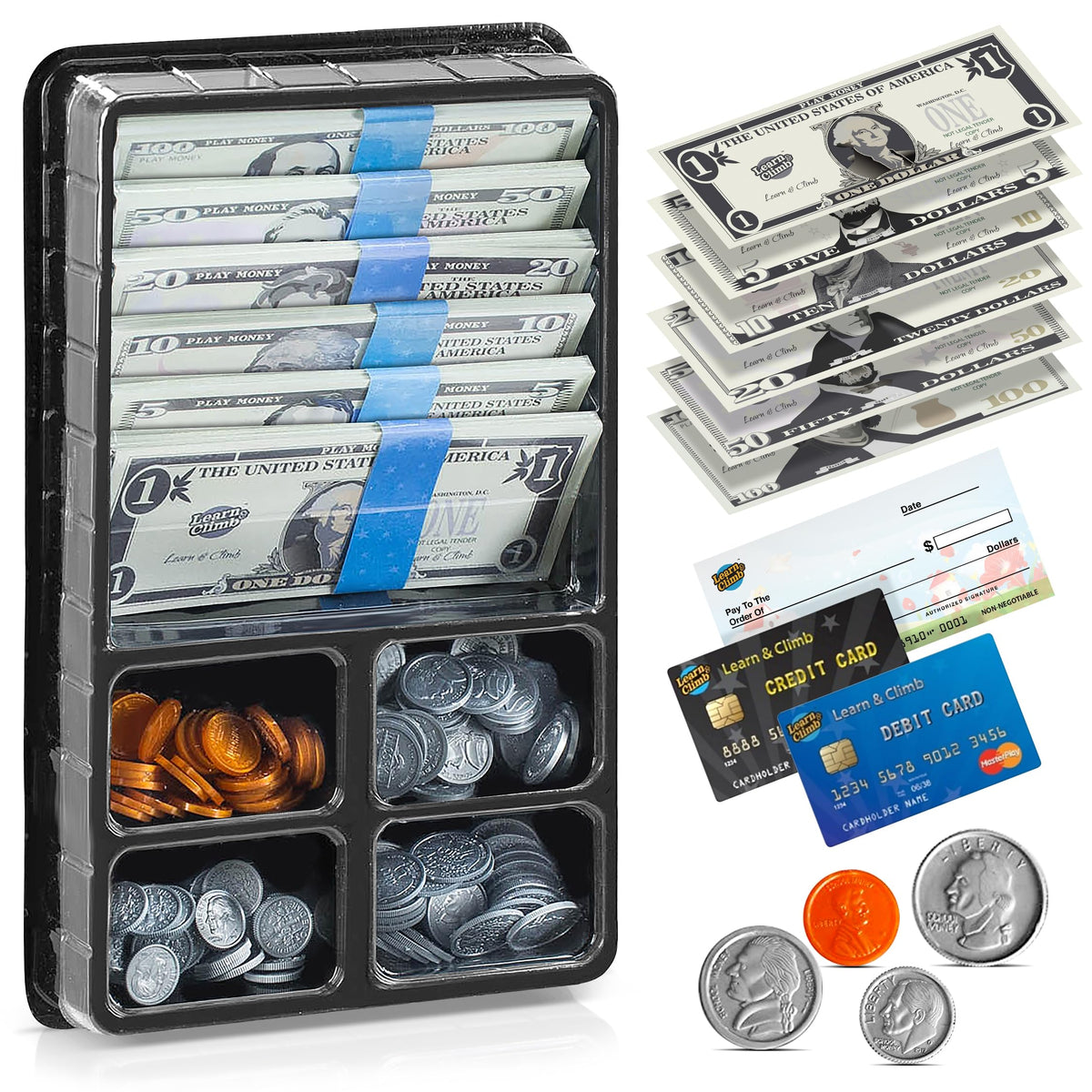 Learn & Climb play money bills for learning and pretend purchases.