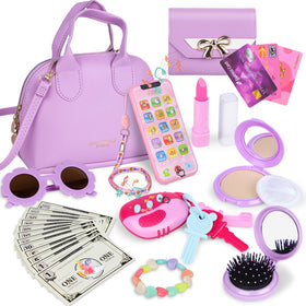 Learn2M Purple Play Purse front view with carrying handles for pretend adventures