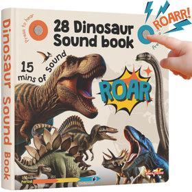LEARNING BUGS dinosaur sound book cover promotes curious exploration for toddlers.