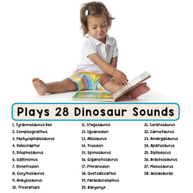 LEARNING BUGS dinosaur sound book displays 28 realistic sounds for immersive learning.