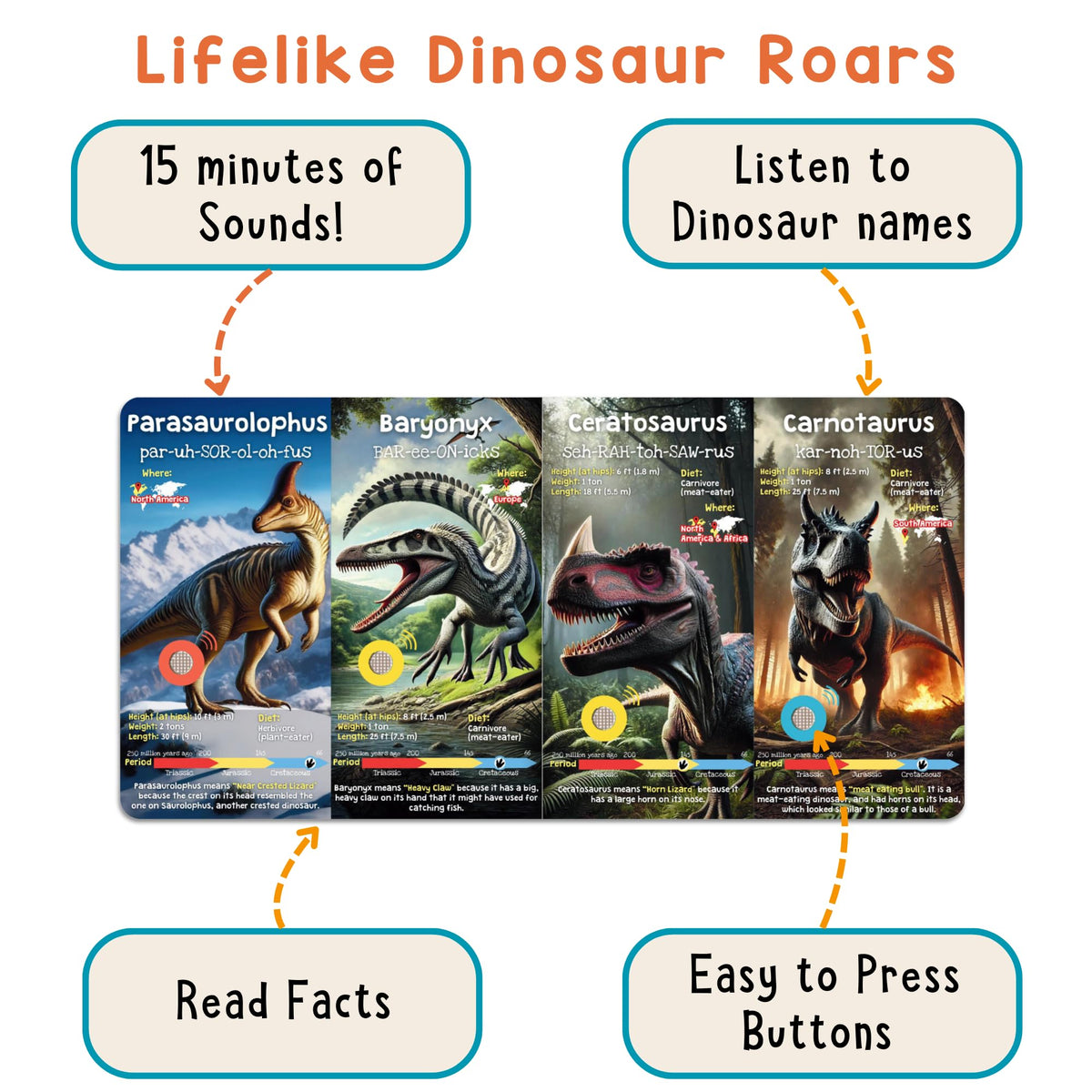 LEARNING BUGS dinosaur sound book includes educational content paired with play.