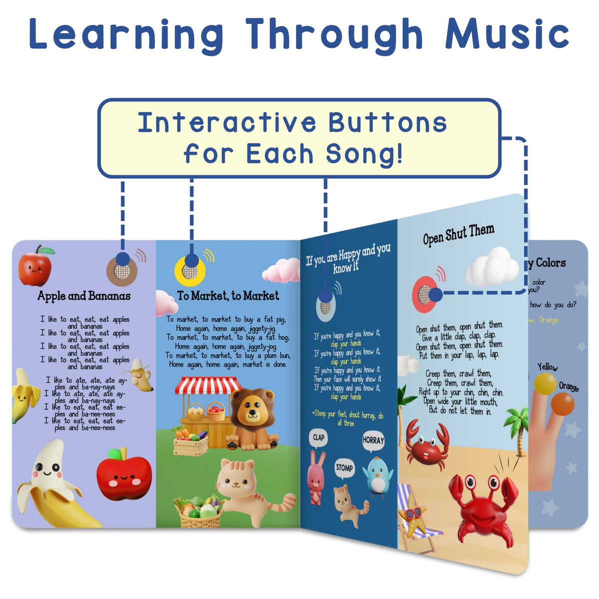 LEARNING BUGS interactive-music book pages display lyrics to encourage word recall.