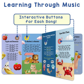 LEARNING BUGS interactive-music book pages display lyrics to encourage word recall.