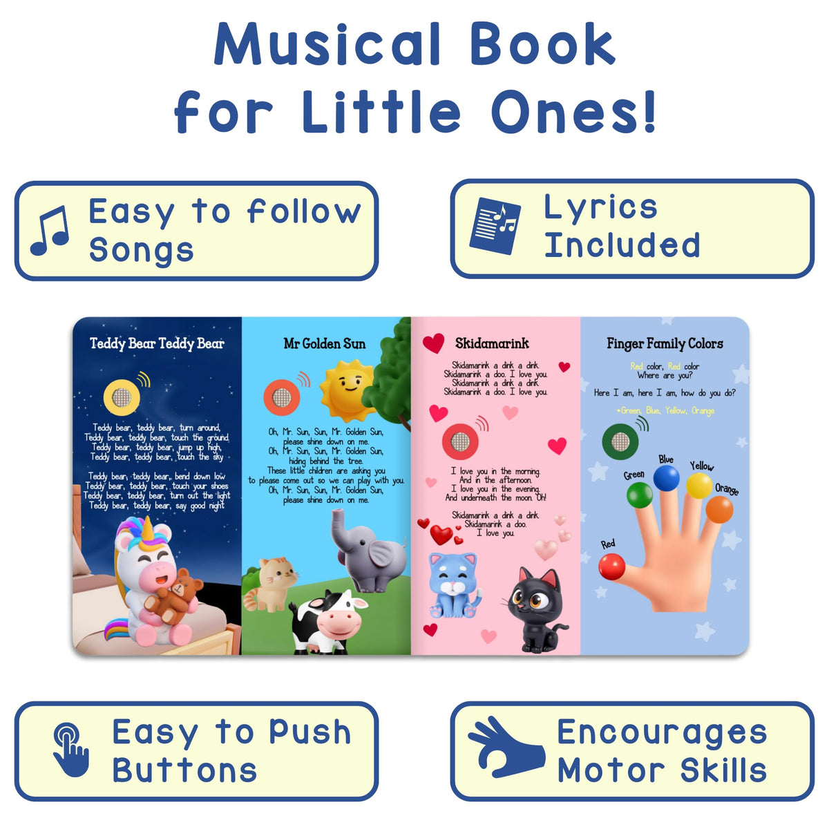 LEARNING BUGS kids enjoying lyrics array shows joyful learning during daily routines.