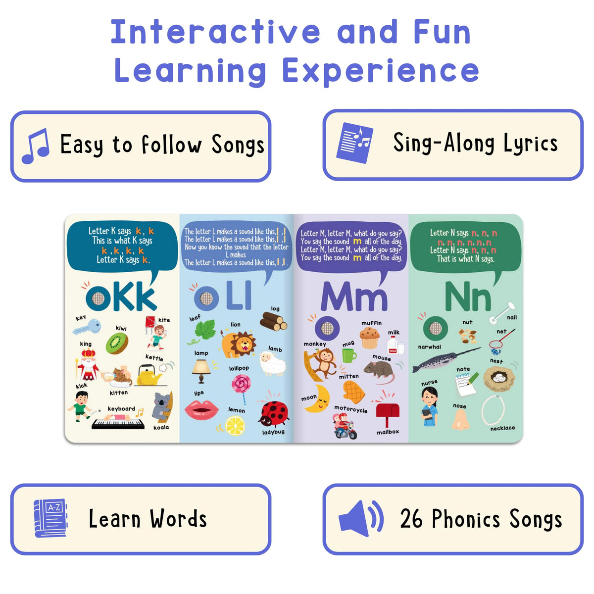 Nursery rhyme melodies in LEARNING BUGS book support memory and engagement.