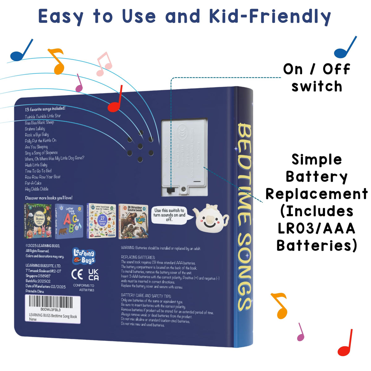 Learning Bugs portable music book is travel-friendly for on-the-go moments.