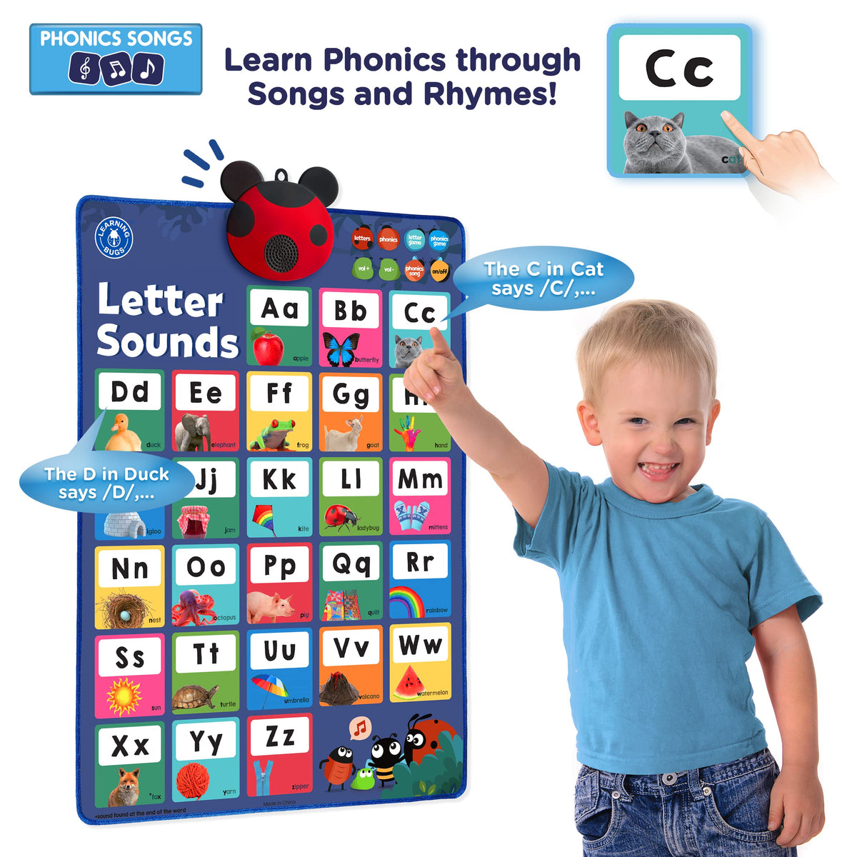 LEARNING BUGS preschool to kindergarten ready poster priming children for school with letter sounds