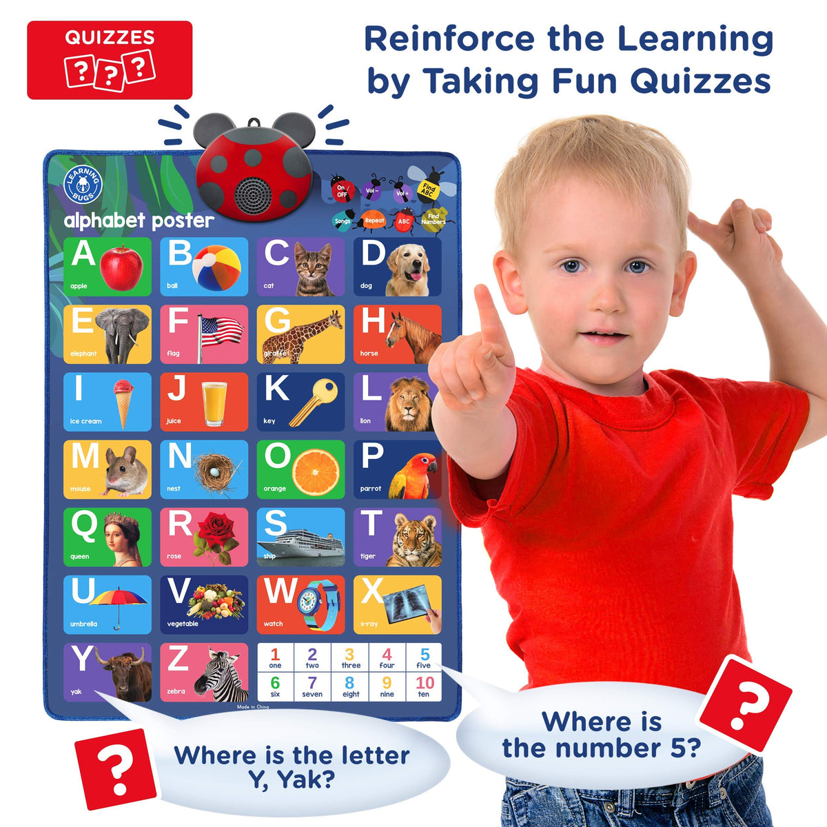 LEARNING BUGS quiz mode invites friendly spelling practice in a low-pressure setting.