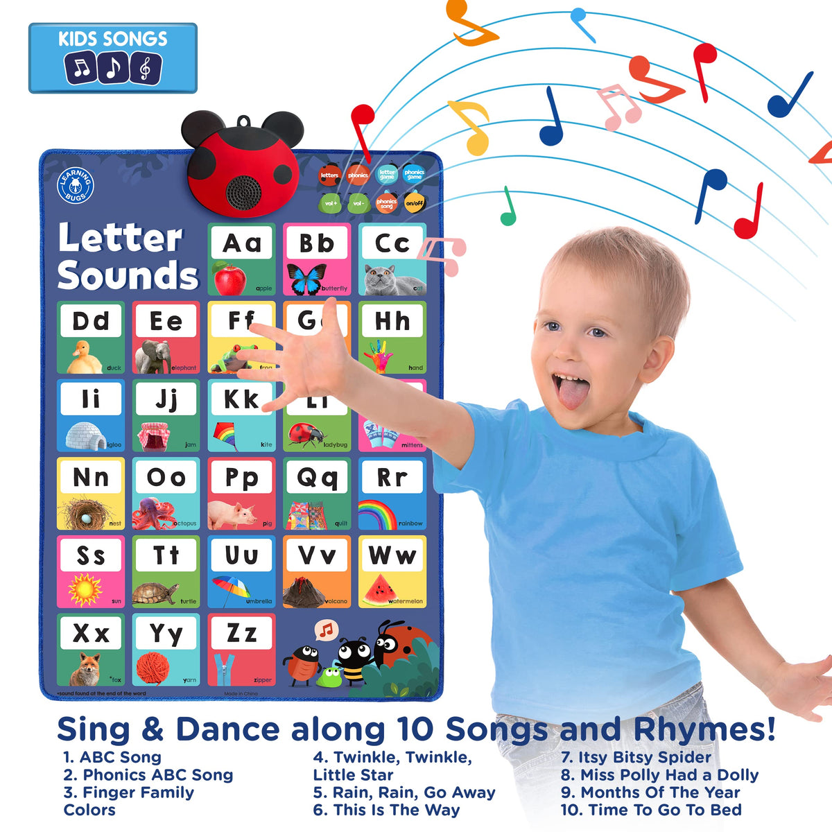 LEARNING BUGS wall-mount poster saved space and reduces toy clutter in playrooms