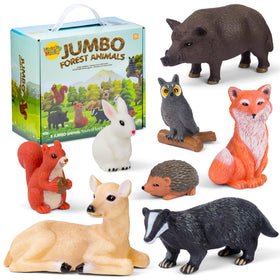 Learning Minds jumbo forest animals set box shows all eight figures for imaginative forest play