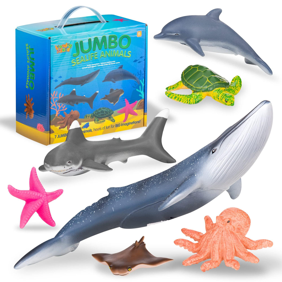 Learning Minds Jumbo Sea Animals blue whale figure promotes imaginative ocean discovery.