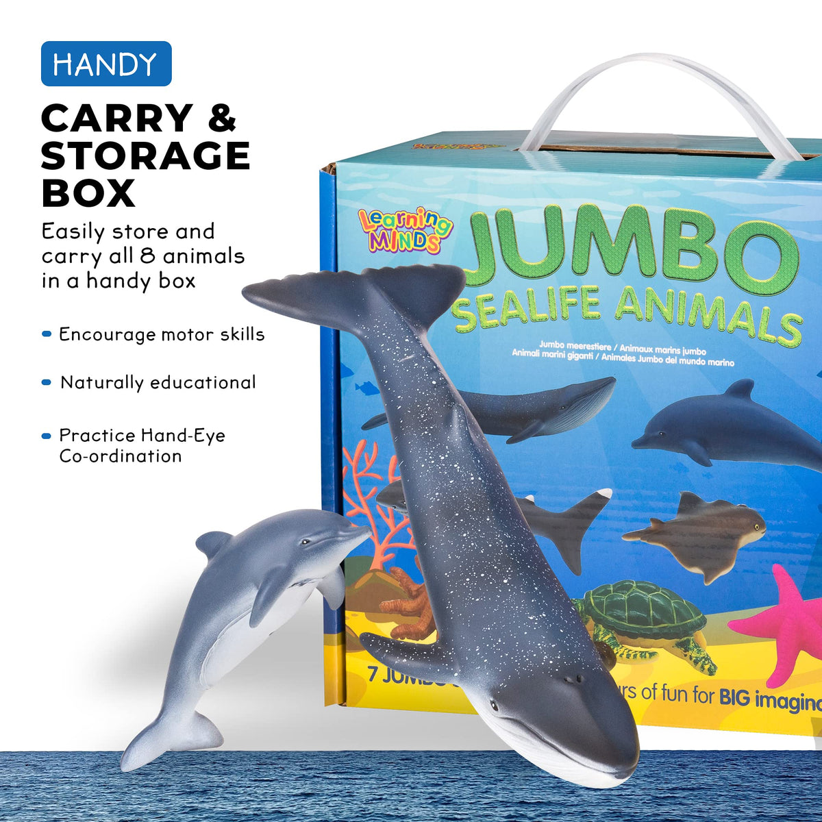 Learning Minds Jumbo Sea Animals dolphin figurine supports creative play and storytelling.