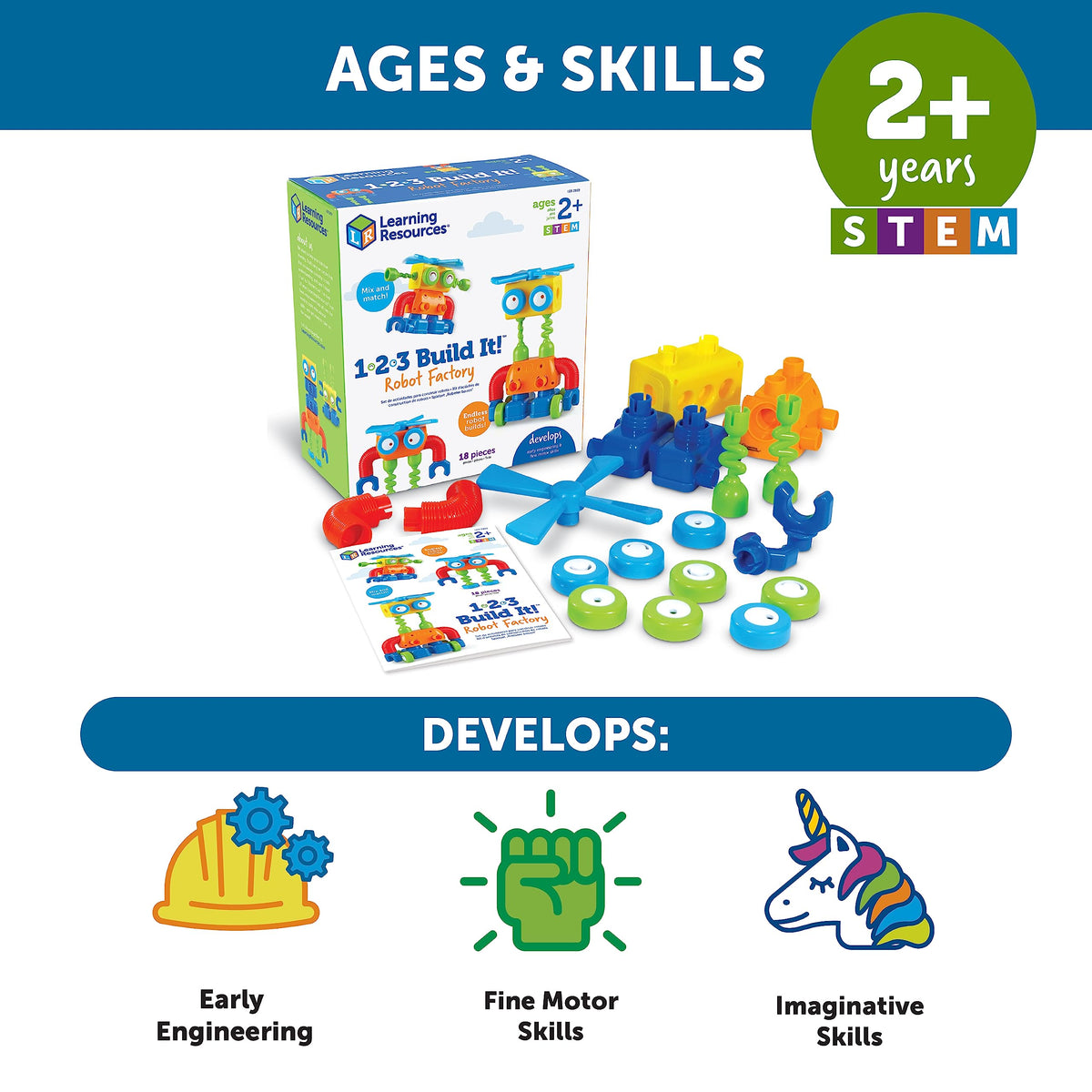 Learning Resources open-ended play with 123 Build It Robot Factory kits