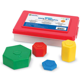 Learning Resources 8oz weights highlighted by color coding for larger mass comparisons.