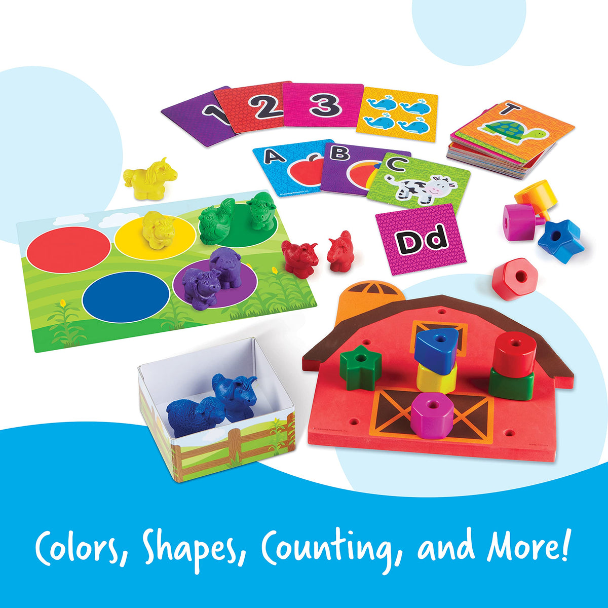 Learning Resources All Ready alphabet cards introduce letters with playful images.