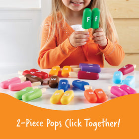 Learning Resources Alpha Pops enable imaginative play like an ice cream shop activity.