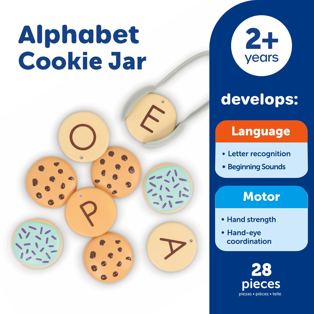 Learning Resources Alphabet Cookie Jar storage jar keeps all pieces neatly organized.