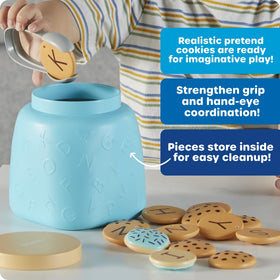 Learning Resources Alphabet Cookie Jar kid-sized tongs support fine motor development.