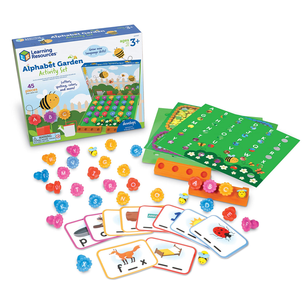Learning Resources Alphabet Garden flowers support letter recognition and uppercase lowercase matching.