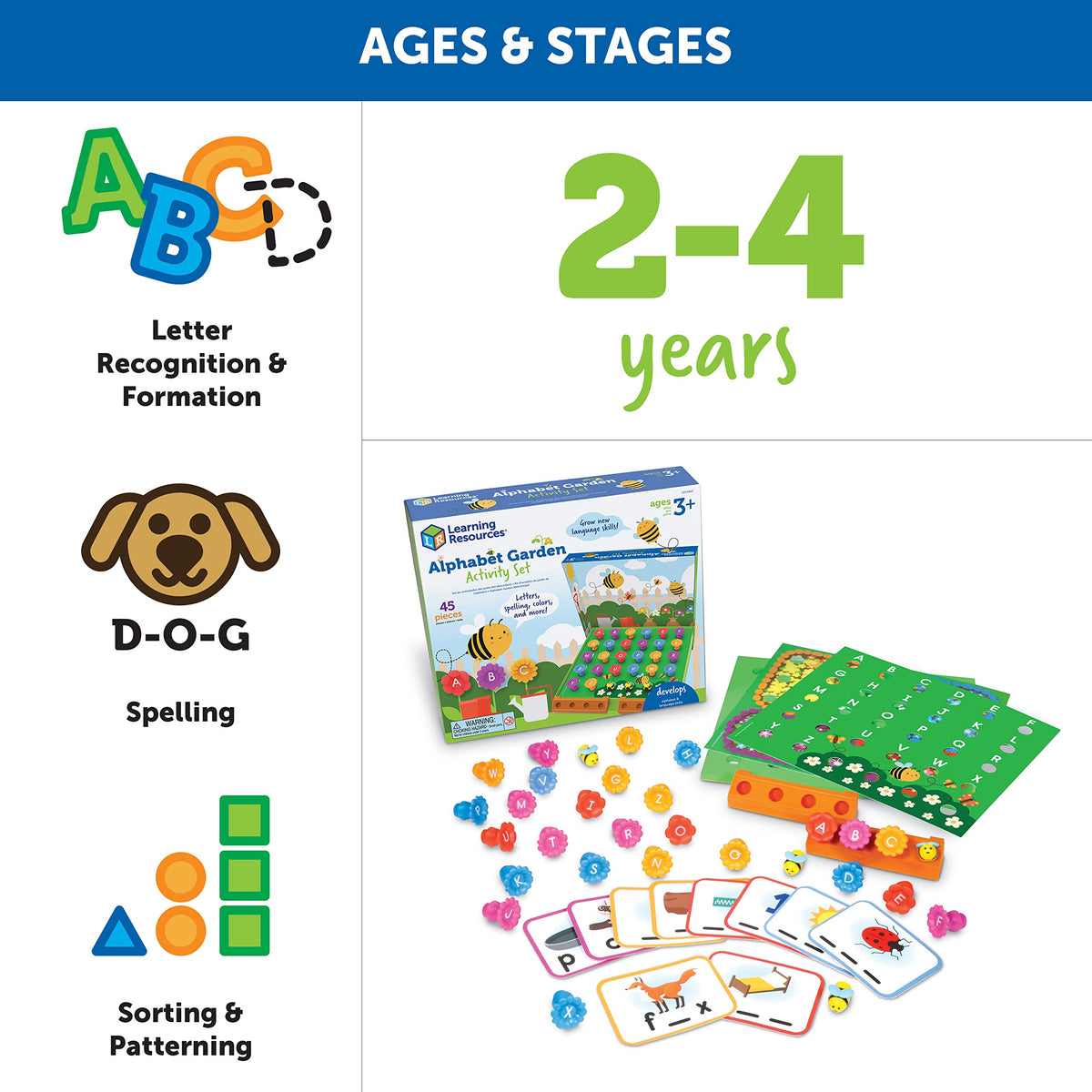 Learning Resources Alphabet Garden letters help spell simple words and build language skills.
