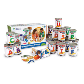 Learning Resources Alphabet Soup Sorters cans for durable, hands-on alphabet play